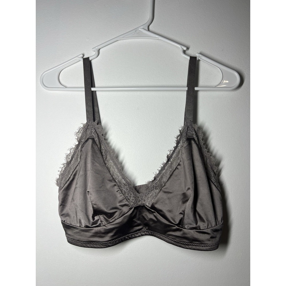 Women's Satin Lacy Unlined Auden Bralette Dark Gray Size Large Adjustable Straps